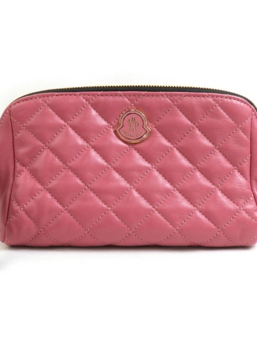 Auth MONCLER Pouch Multicase Pink Leather/Goldtone - 56484j